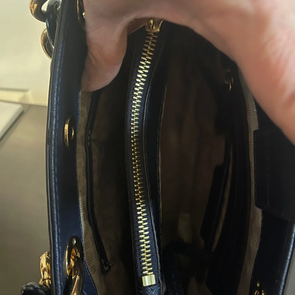 Michael Kors Navy Saffiano Tote with Gold Chain Handles